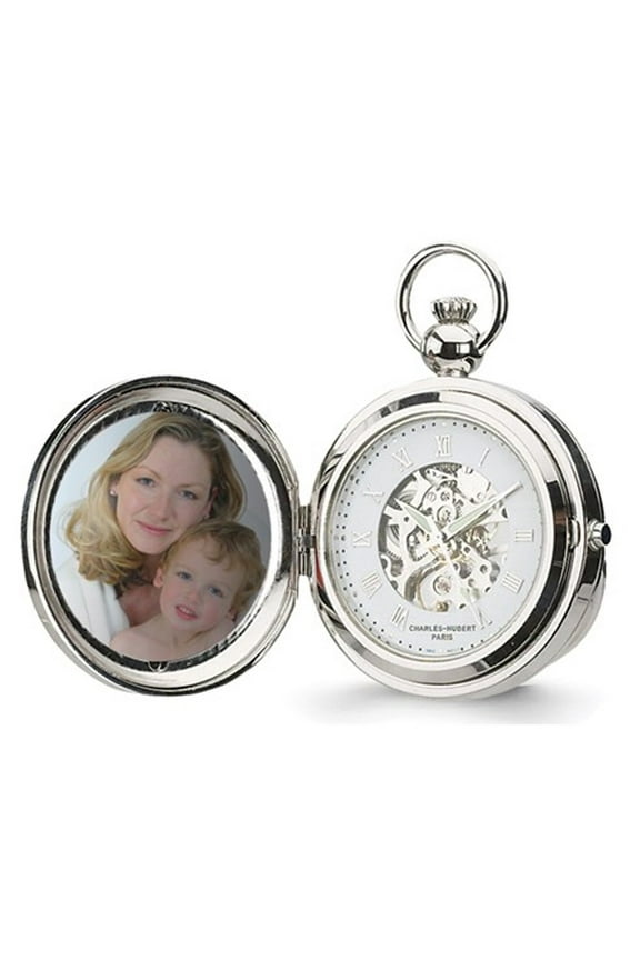 Gem & Harmony Chrome Finish Photo Insert Pocket Watch (48mm) for Men