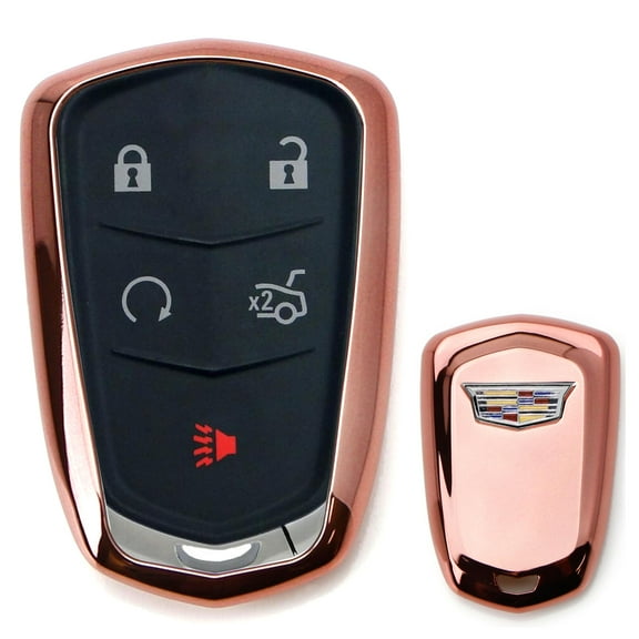 Chrome Finish Pink Rose Gold TPU Key Fob Protective Cover Case For 2015-up Cadillac ATS CTS CT6 ELR XTS XT5 SRX Escalade (Please Verify Your Actual Key Before Buying)