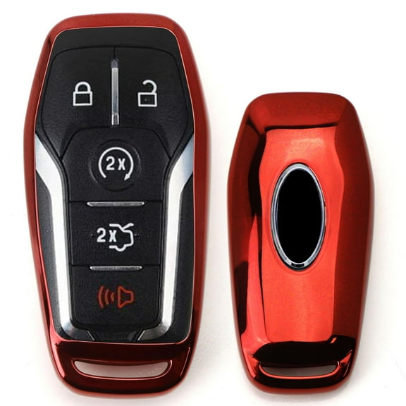 Chrome Finish Red TPU Key Fob Protective Cover Case For Ford or Lincoln 4/5-Button Keyless Intelligent Access Key