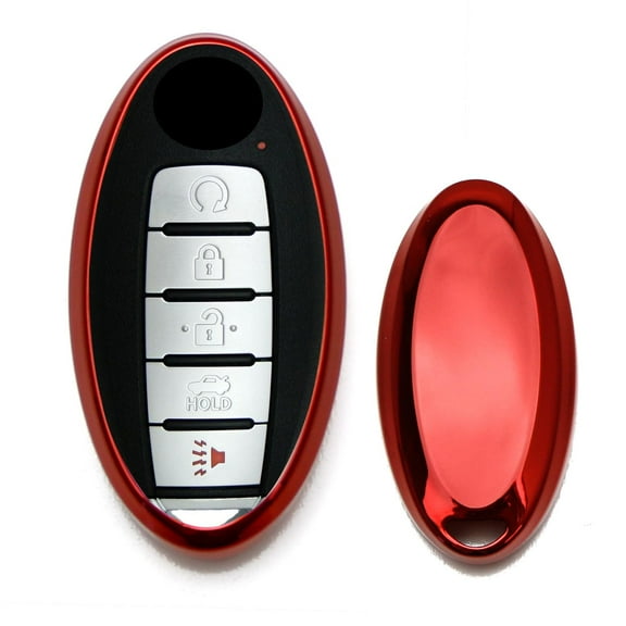 Chrome Finish Red TPU Key Fob Protective Cover Case For Nissan Infiniti Oval Shape 2/3/4/5 Buttons Smart Key