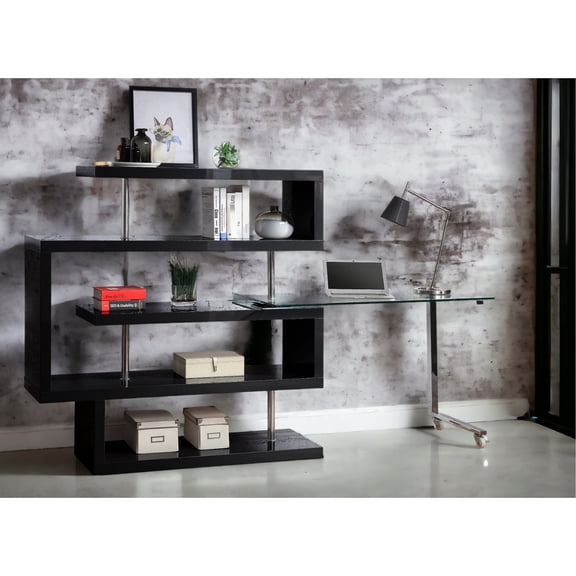 Chrome Finish and Glass Top / Writing Desk with Open Shelf Storage