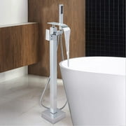Chrome Floor Mounted Bathtub Faucet Free Standing Tub Filler W/Hand Sprayer