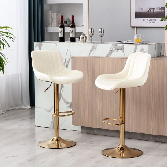 Chrome Footrest Swivel Bar Stool, Foam Filled, Set of 2 / Ivory Bar Stool for Yoga Studio