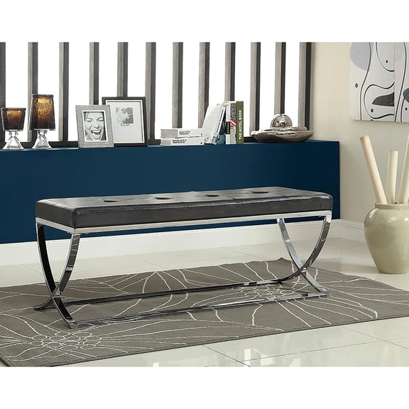 Chrome Frame Black Bench with Curved Design / Fits in Modern Primary Spaces