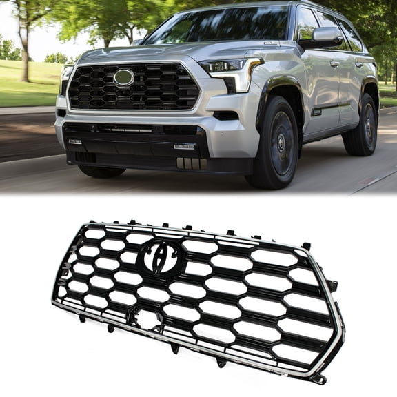 Chrome Frame Gloss Black Platinum Grille Insert For 2023-2026 Toyota Sequoia
