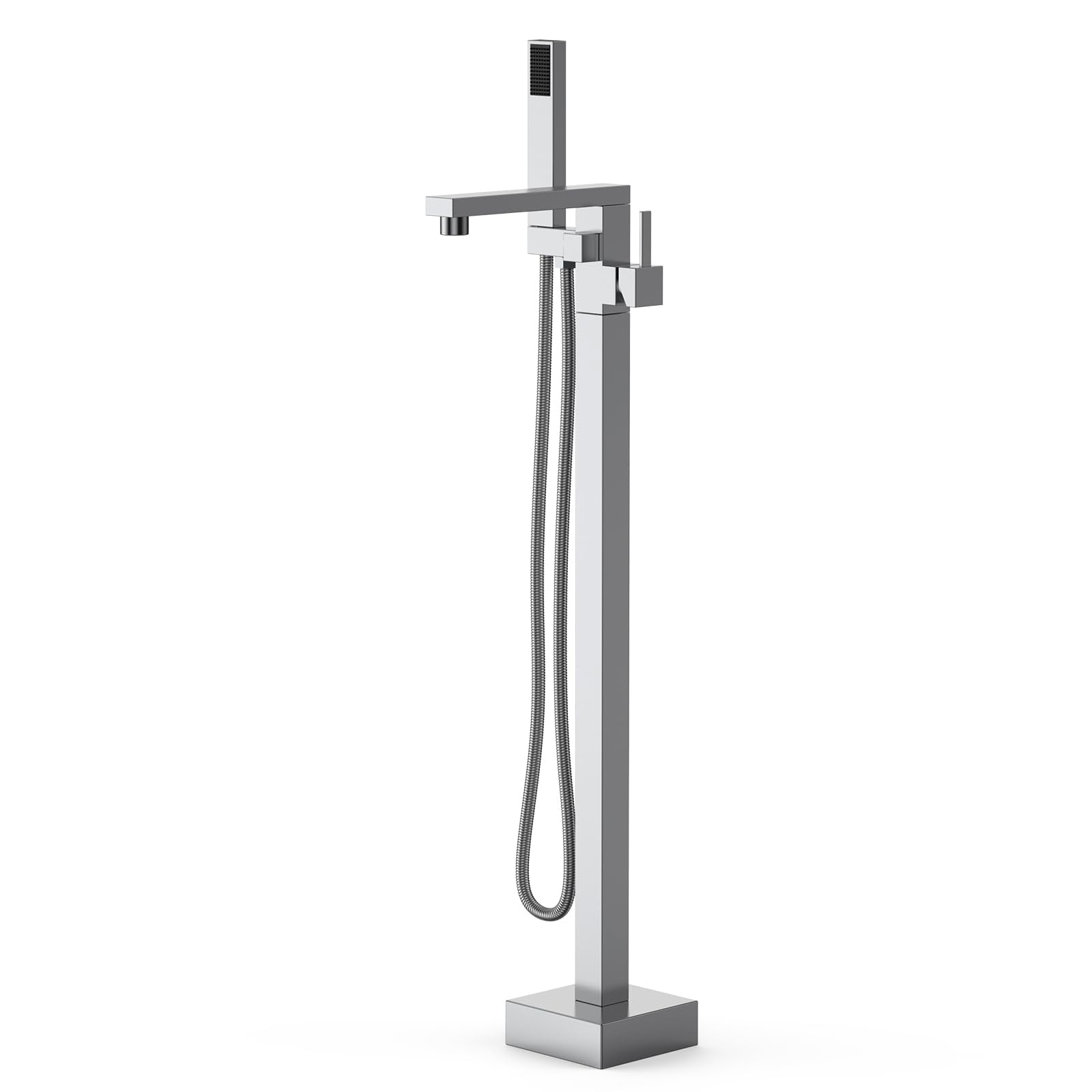 Chrome Freestanding Bathtub Faucet, Floor Mount Tub Filler,Standing Tub Faucet,Single Handle Brass Tap with Handheld Shower and Swivel Mixer Spout