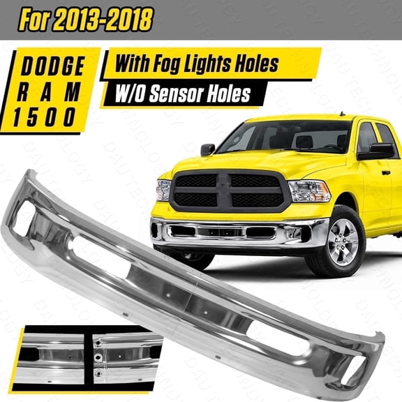 Chrome Steel 2Pcs Front Bumper Face Bar for 2013-2018 Dodge Ram 1500 2019-2024 Ram 1500 Classic with Fog Light Holes Direct Replacement