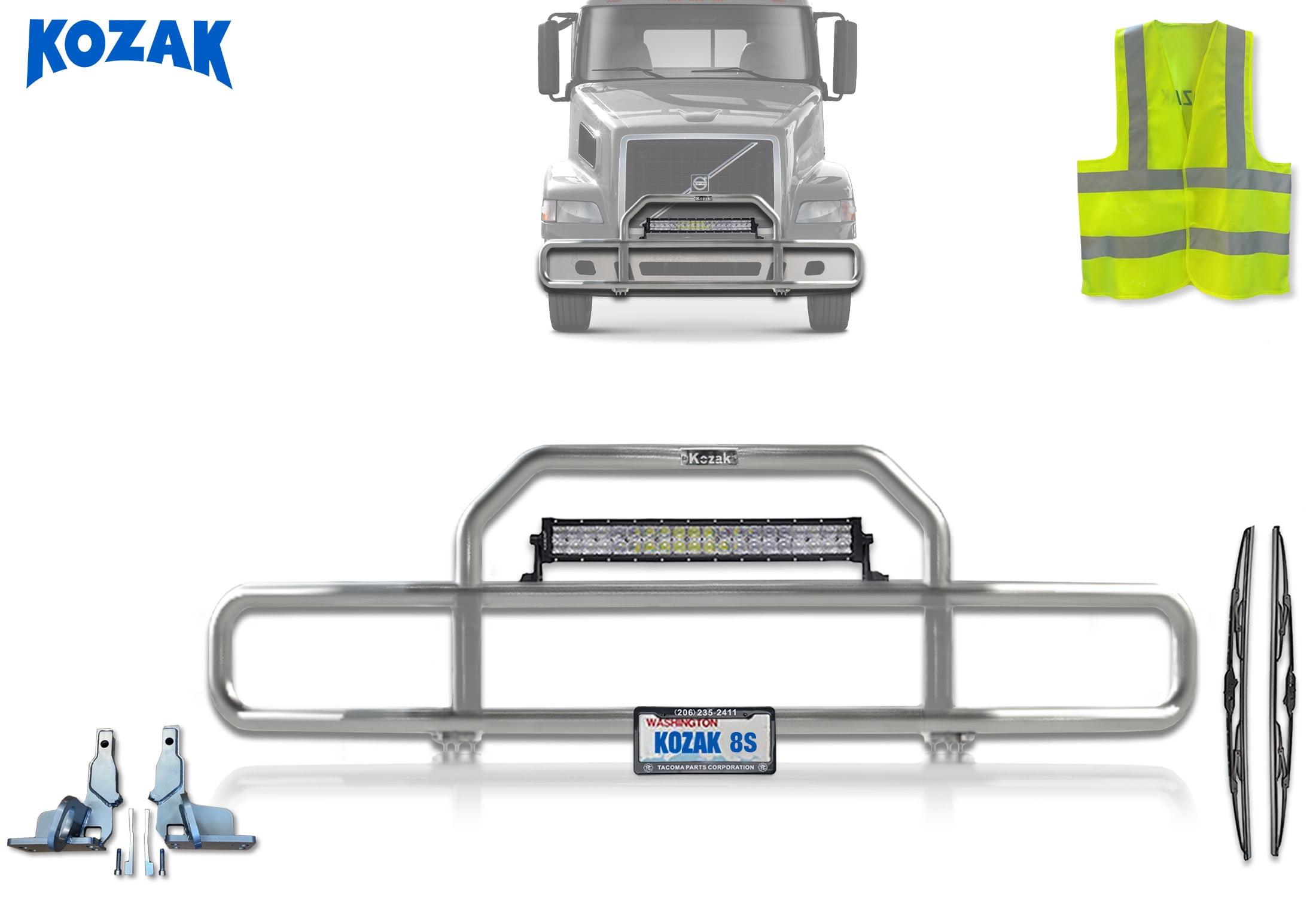 Chrome Front Grille Deer Moose Brush Bumper Guard with 22” LED Light