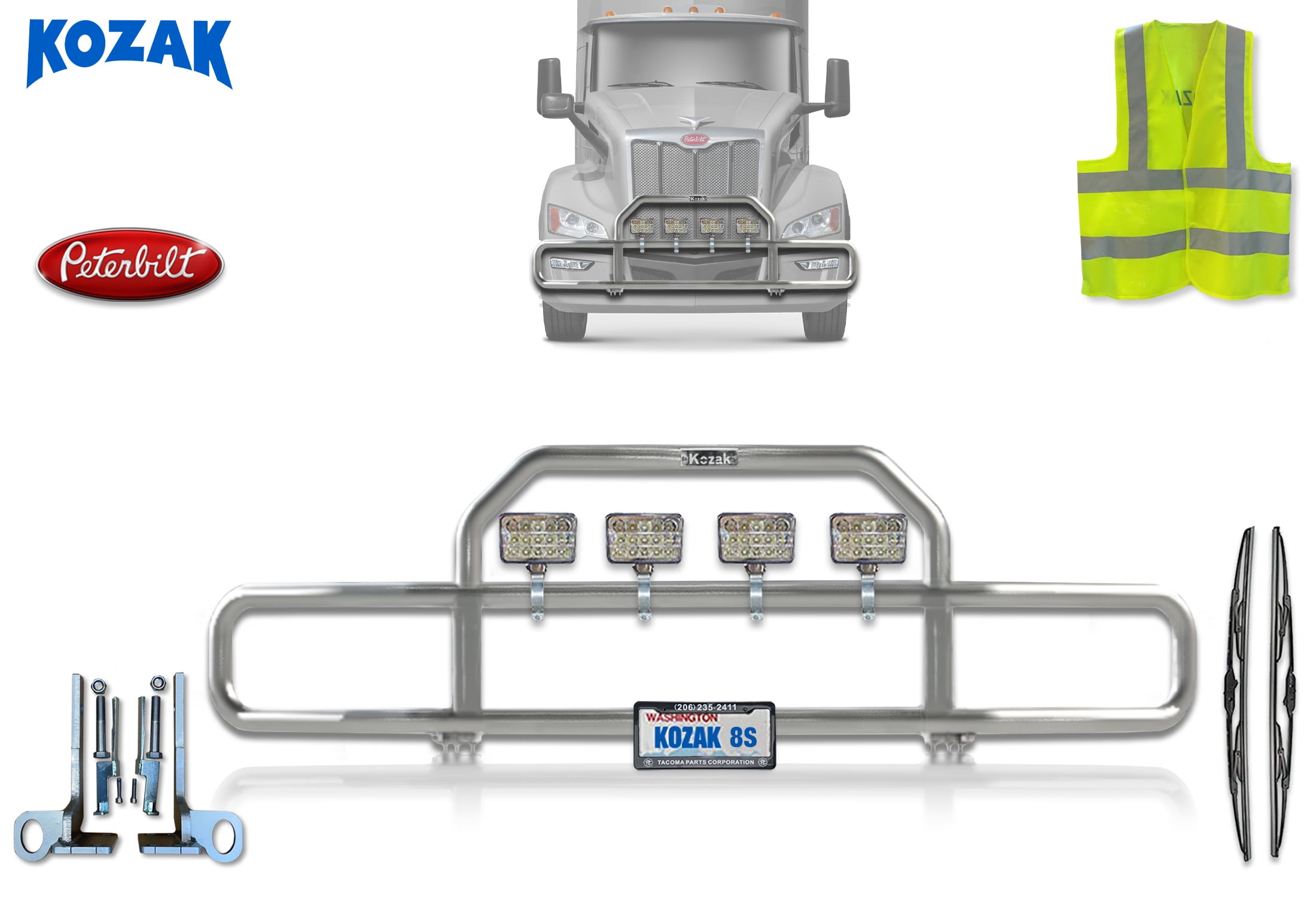 Chrome Front Grille Deer Moose Brush Bumper Guard with 4X 6 LED Lights