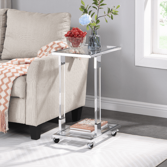 Chrome Glass Side Table with Metal Base - Modern Design for Home & Office