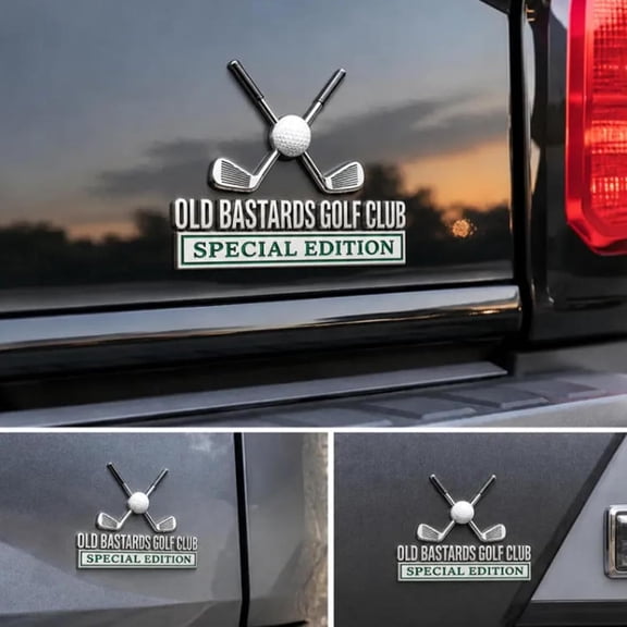 Chrome Golf Club Emblem, Old Bastards Car Badge Sticker, Crossed Golf Clubs Pattern Vehicle Decal, Weather Resistant Auto Accessory for Truck SUV, 1/2/3 Pcs
