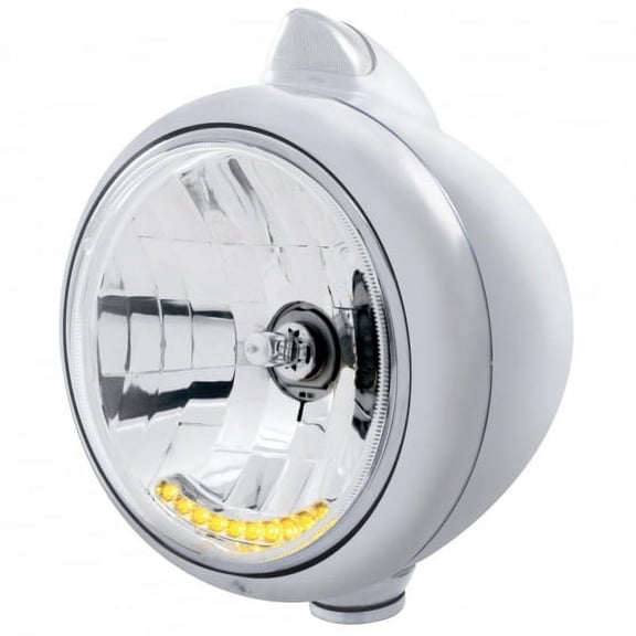 Chrome Guide 682-C Headlight H4 With 10 Amber LED & Original Style Turn - Clear Lens