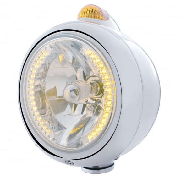 Chrome Guide 682-C Headlight H4 With Amber LED & Dual Mode LED Signal - Amber Lens