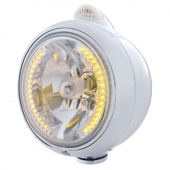 Chrome Guide 682-C Headlight H4 With Amber LED & Dual Mode LED Signal - Clear Lens