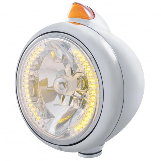 Chrome Guide 682-C Headlight H4 With Amber LED & Original Style LED Signal - Amber Lens