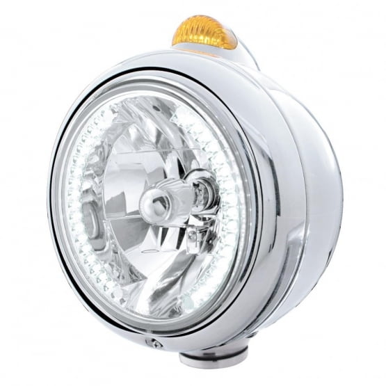 Chrome Guide 682-C Headlight H4 With White LED & Dual Mode LED Signal - Amber Lens