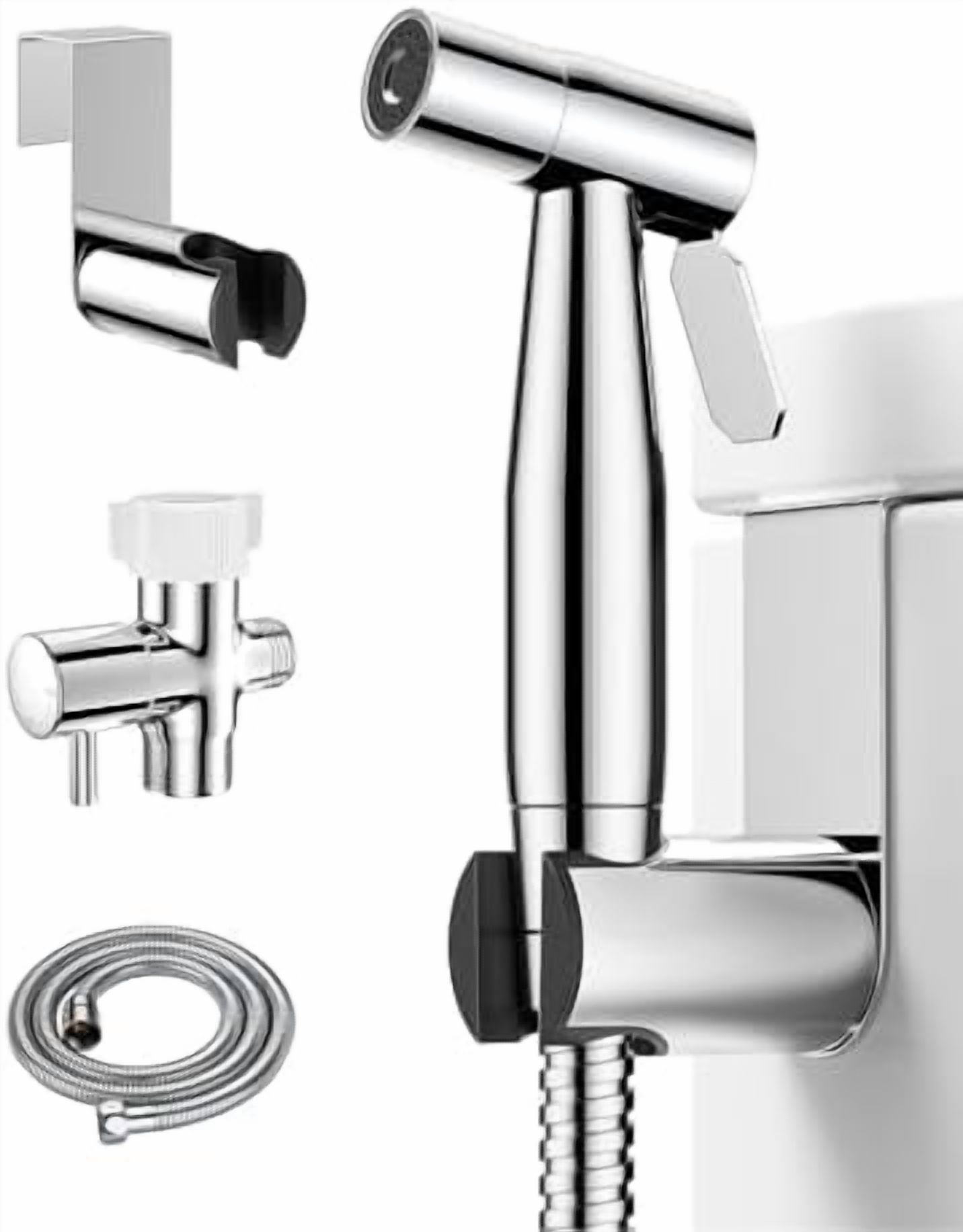 Chrome Handheld Bidet Sprayer, Jet Sprayer for Toilet Muslim Shower, Adjustable Bidets Attachment for Toilet, Bidet Hose for Feminine Wash