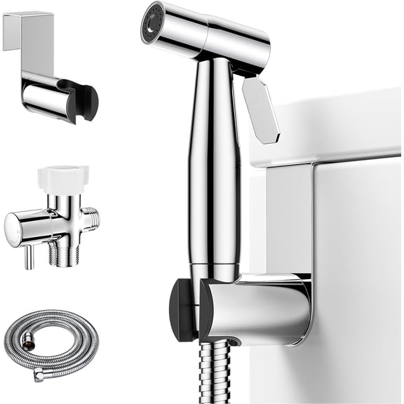 Chrome Handheld Bidet Sprayer for Toilet - Stainless Steel Cloth Diaper Jet Spray, Adjustable Water Pressure Control With Spray Hoses for Baby/Feminine Wash