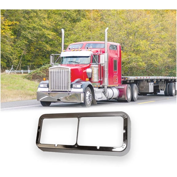 Chrome Headlight Bezel Compatible with Kenworth T400 T600 T800 Peterbilt 378 379 Freightliner FLD120 - Headlamp Bezel Case Replaces 1607538 320483 RKLB001 K30730