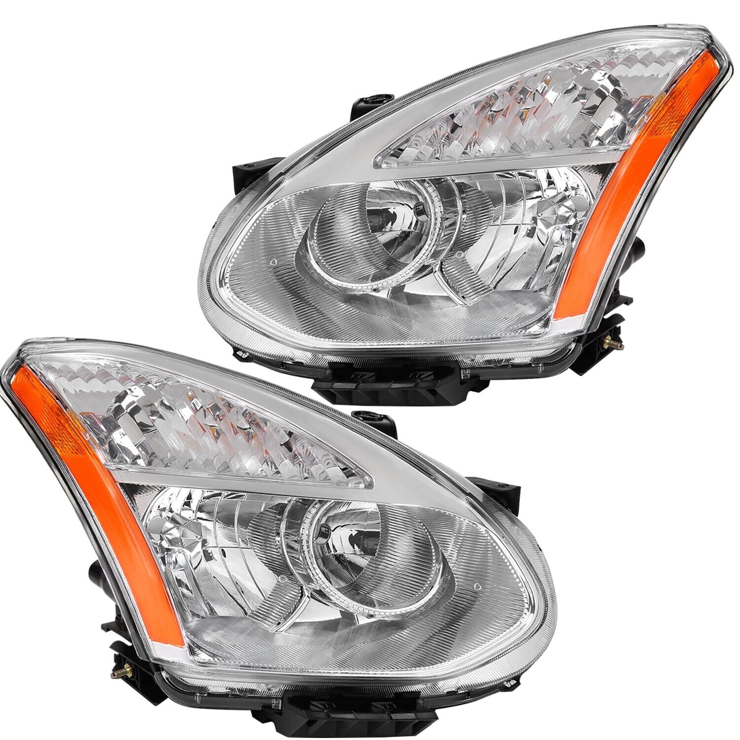 Chrome Headlights Assembly Amber Corner Headlamps Set For 2008-2013 Nissan Rogue