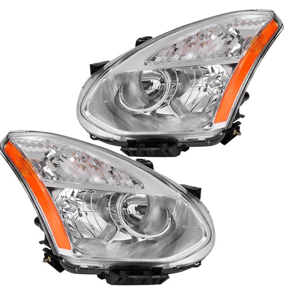 Chrome Headlights Assembly Amber Corner Headlamps Set For 2008-2013 Nissan Rogue