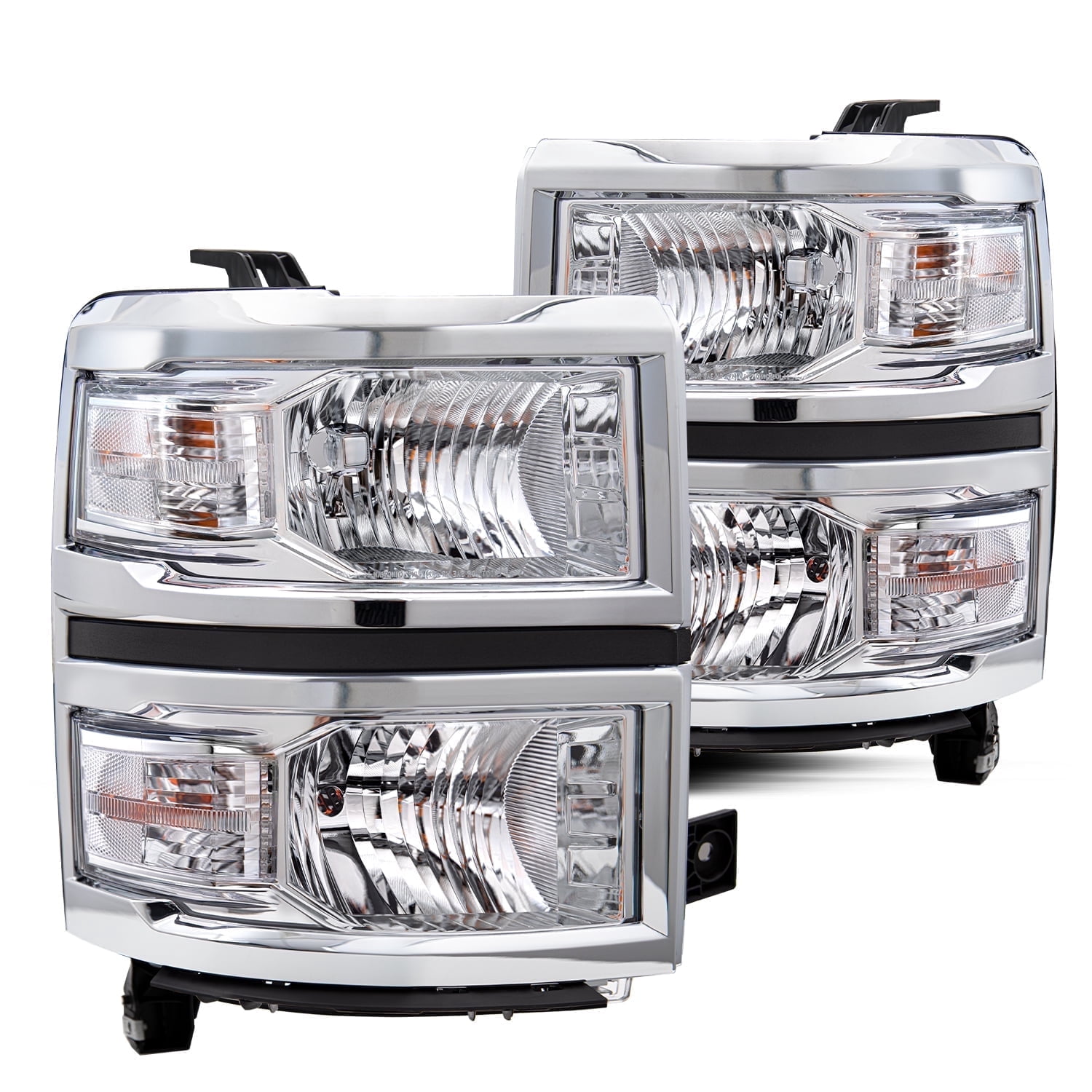 Chrome Headlights For 2014-2015 Chevy Silverado 1500 Headlamps LH+RH Pairs 14-15