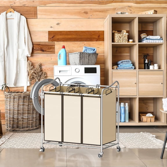 Chrome Heavy-Duty 3-Bag Laundry Sorter Cart - Sturdy Metal Frame with Rolling Casters