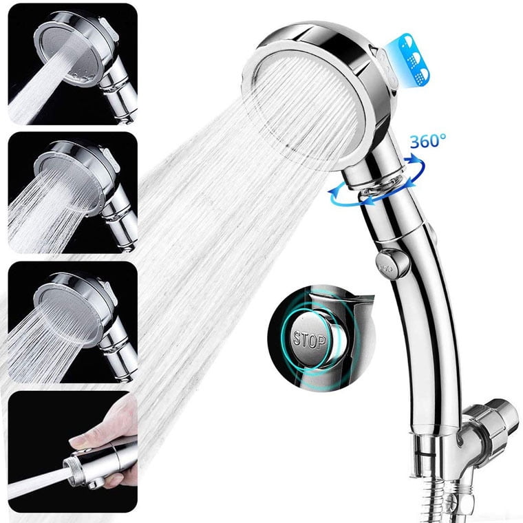 Chrome High Pressure Handheld Shower Head with ON/OFF Pause Switch, 3 ...