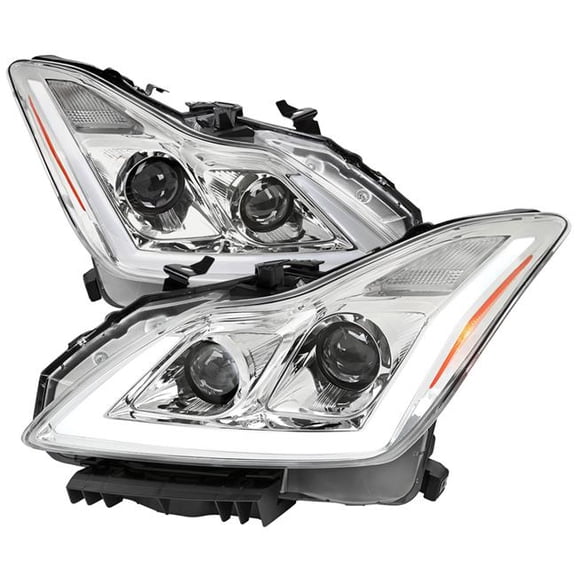 Chrome Housing Clear Lens Amber Reflector Q60 Coupe LED Bar Headlight for 2008-2013 Infiniti G37