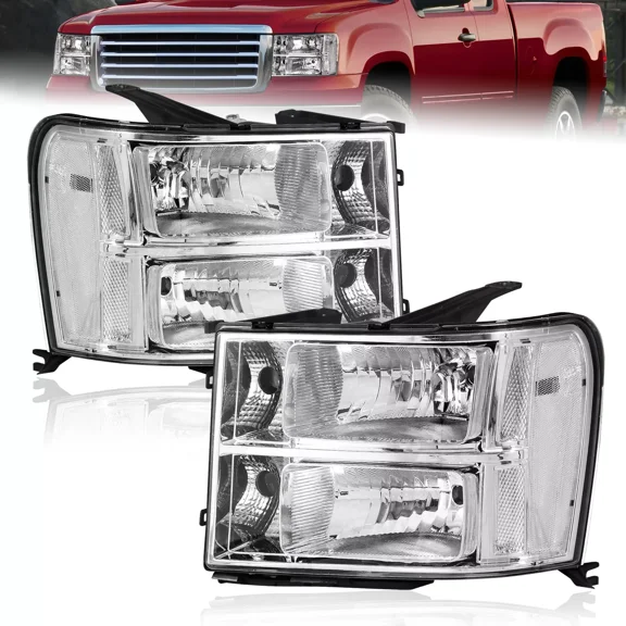 MOSTPLUS Pair Clear Reflector Headlights for 07-14 GMC Sierra 1500 Turn Signal Upgraded