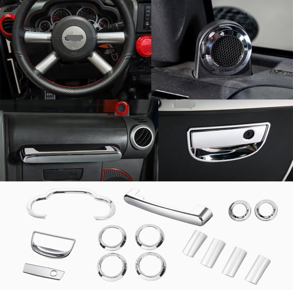 Chrome Interior Decor Cover Overlay kit Full set for 07-10 Jeep Wrangler JK 14x