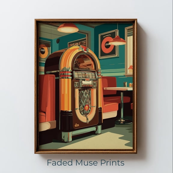 Chrome Jukebox Poster, Vintage Mid Century Diner Decor