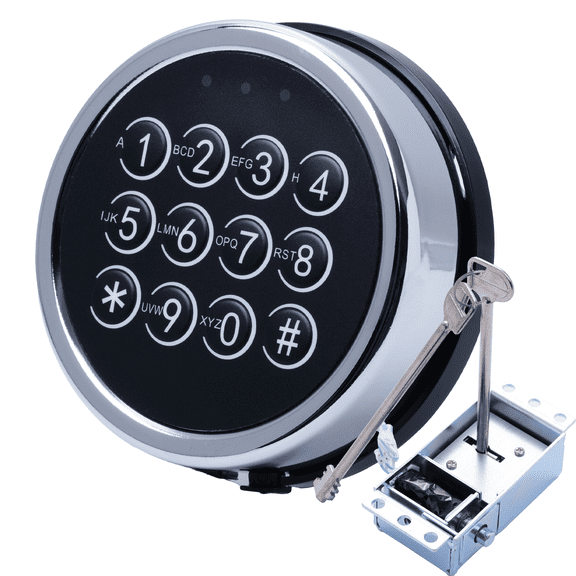 Chrome Keypad Electronic Gun Safe Lock Replacement, Stack on Safe Lock with Solenoid Lock, 2 Override Keys