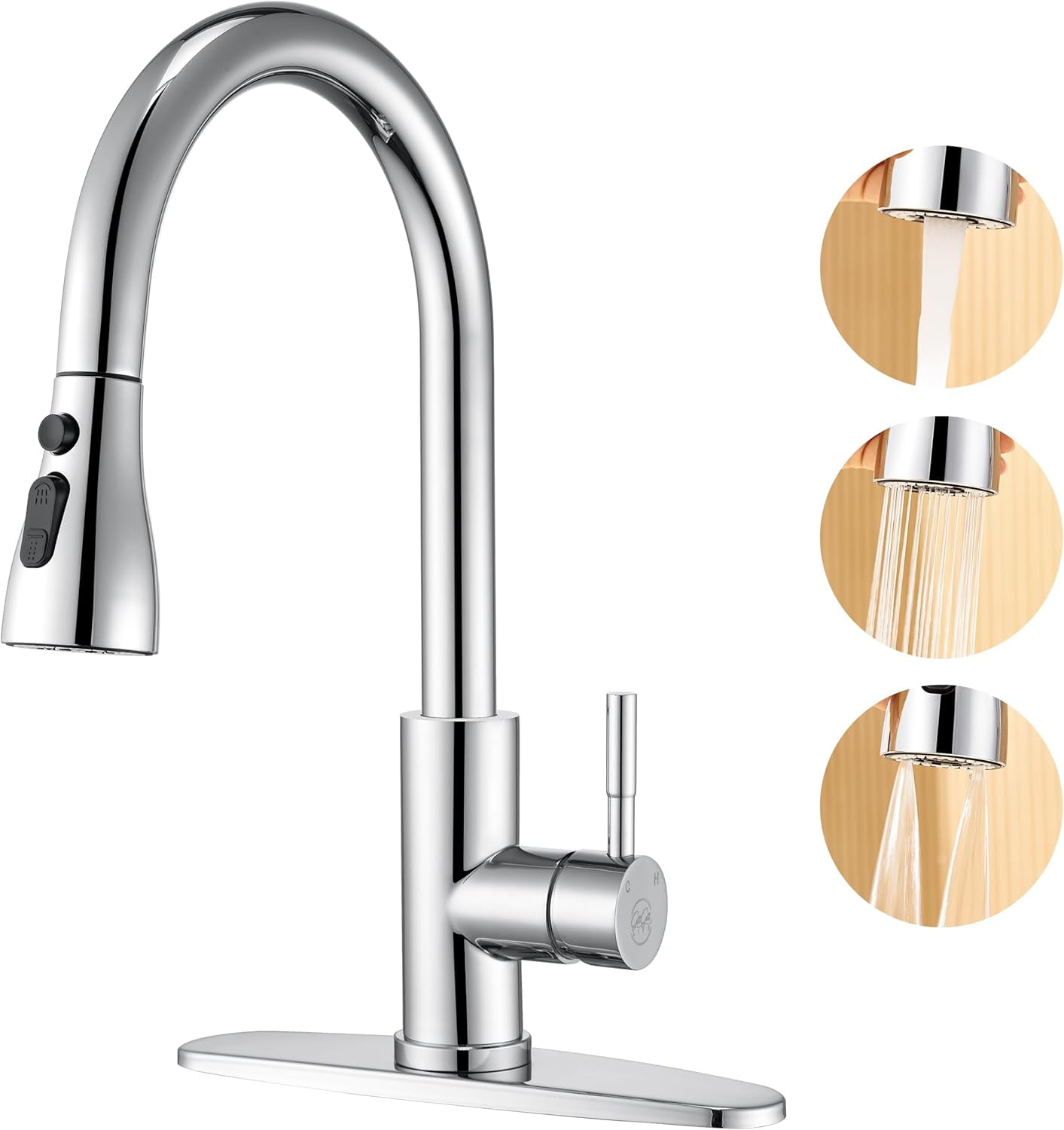Kitchen Faucet with Pull Down Sprayer - High    Modern Kitchen Sink Faucet, High Arc Single Handle Stainless  Kitchen Sink Faucets with 3  Modes