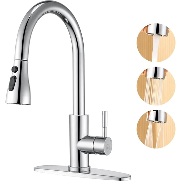 Kitchen Faucet with Pull Down Sprayer - High    Modern Kitchen Sink Faucet, High Arc Single Handle Stainless  Kitchen Sink Faucets with 3  Modes