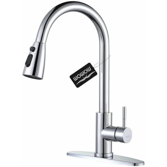 Chrome Kitchen Faucet with Sprayer, Pull Down Kitchen Sink Faucet Stainless Steel Utility Sink Faucet with Deck Plate, Kitchen Tap for RV, Laundry, Bar