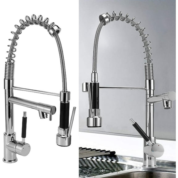 Chrome Kitchen Faucet Swivel Single Handle Pull Down Sprayer Mixer Tap