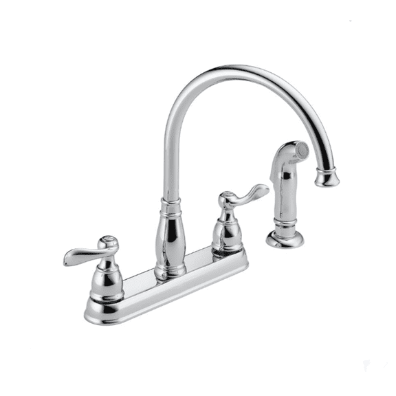 Chrome Kitchen Faucet with Side Sprayer, Traditional 4 Hole Kitchen Sink Faucet, Two-Handle, Chrome