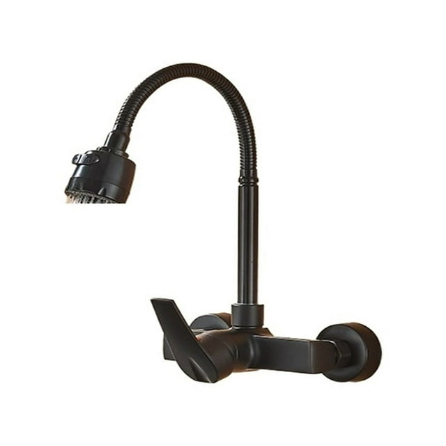 Chrome Kitchen Sink Faucet, Universal Black Hose Multi-Mode Spout Wall Mount, Cold Hot Water Mixer Kitchen Washbasin Tap