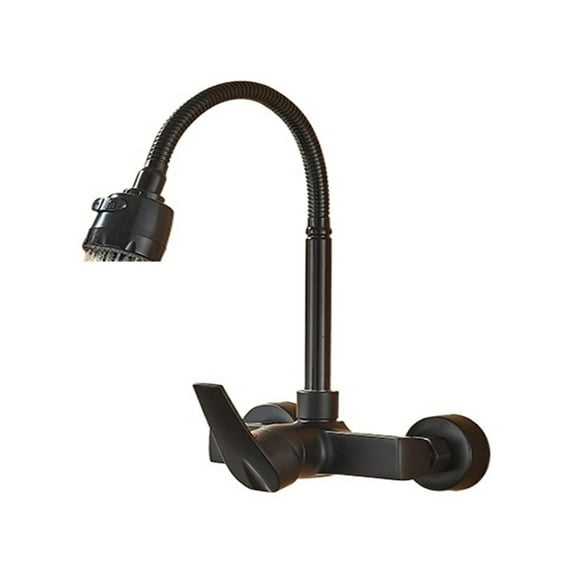 Chrome Kitchen Sink Faucet, Universal Black Hose Multi-Mode Spout Wall Mount, Cold Hot Water Mixer Kitchen Washbasin Tap