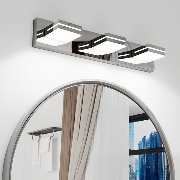 Chrome LED Modern Bathroom 3-Light Vanity Light Fixtures 23.6Inch, Dimmable Modern Acrylic Bathroom Wall Lighting Fixtures Over Mirror (Cool White 6000K)