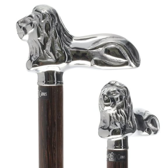 Royal RC Canes Chrome Lion Handle Walking Cane Luxury Wedge Wood Shaft Comfortable Wide Grip Chrome-Plated Lion Handle Stylish and Functional _Walking Cane for Men and Women