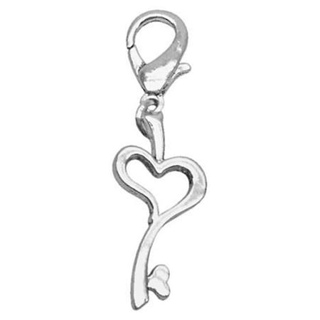 Chrome Lobster Claw Charm Heart Key