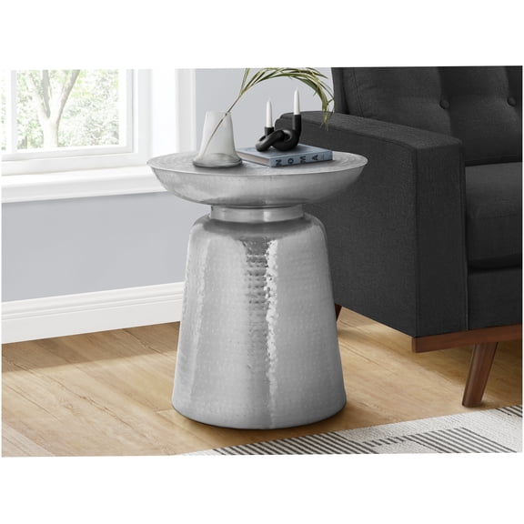 Chrome Metal Drum Accent Table - 20x20x22 Inch Contemporary End Table for Living Room & Bedroom
