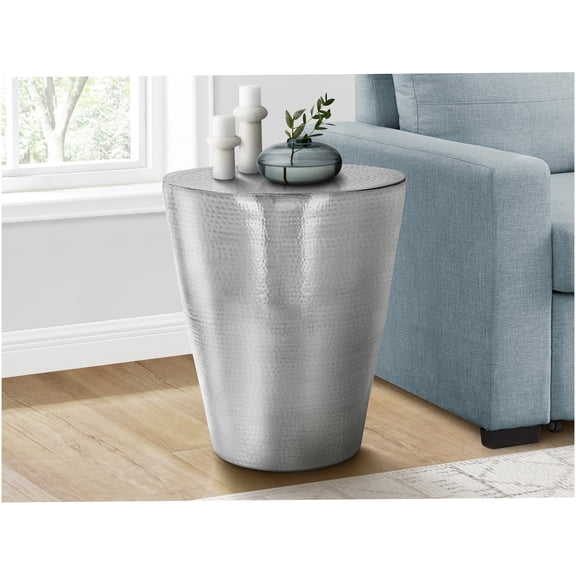 Chrome Metal Drum Accent Table Modern End Side Table for Living Room Bedroom