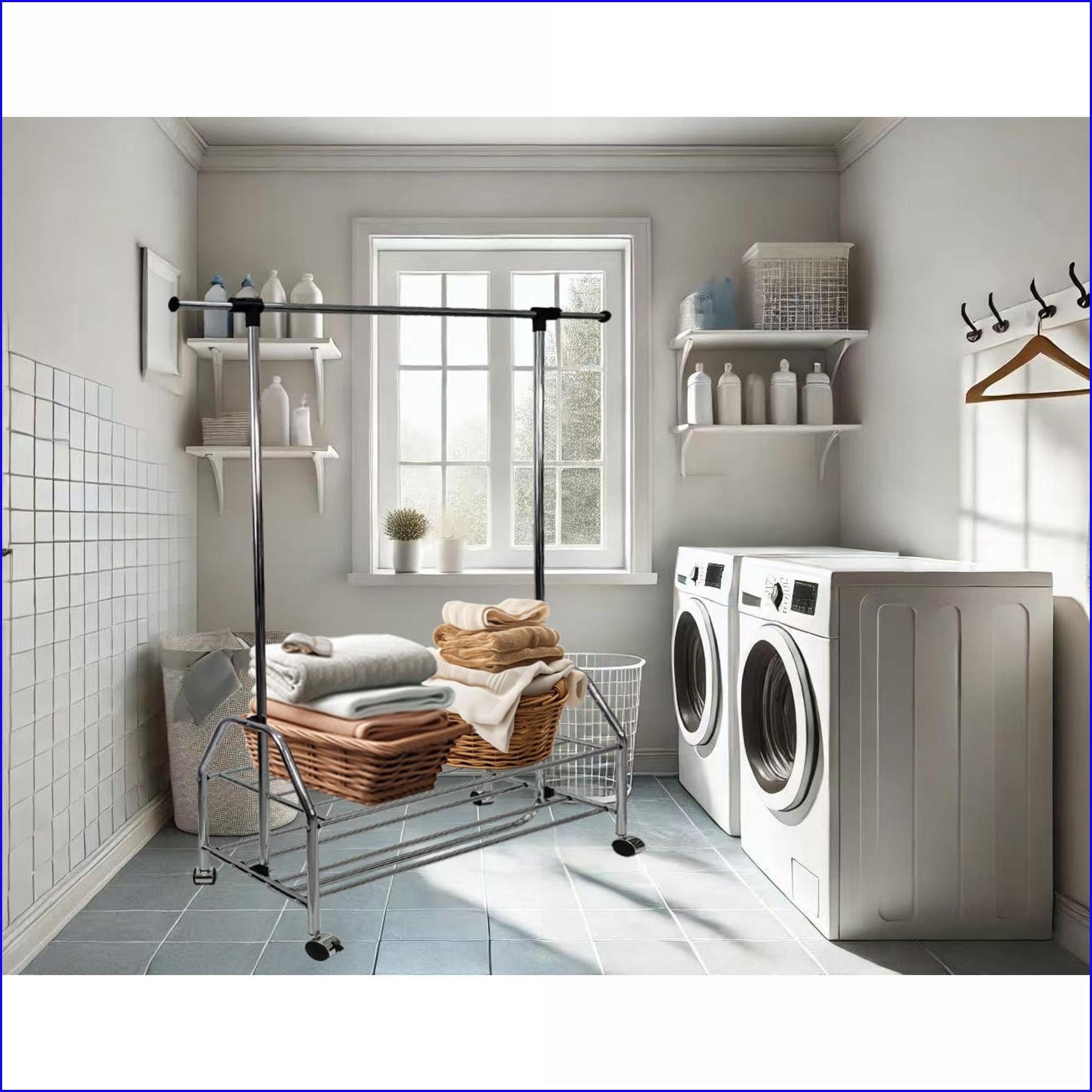Chrome Metal Extendable Clothes Rack with Adjustable Shelf | Metal ...