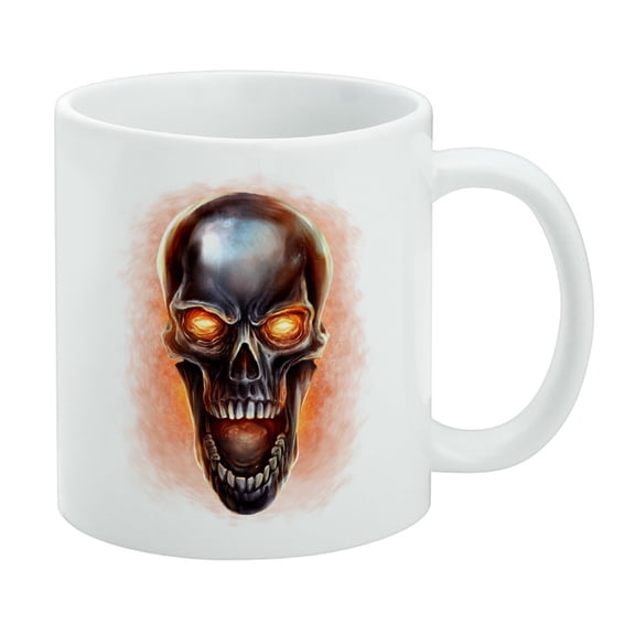 Chrome Metal Flaming Skull White Mug
