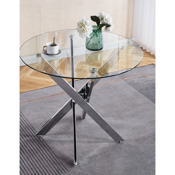 Chrome Metal Leg Dining Table with Glass Top / Stable, Unconstrained Style