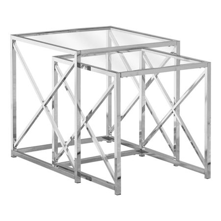 Chrome Metal Nesting Table Set with Tempered Glass - 2 Piece