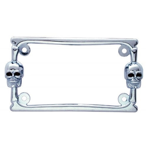 Chrome Metal Skull Motorcycle Bike License Plate Tag Frame Holder / Harley Honda